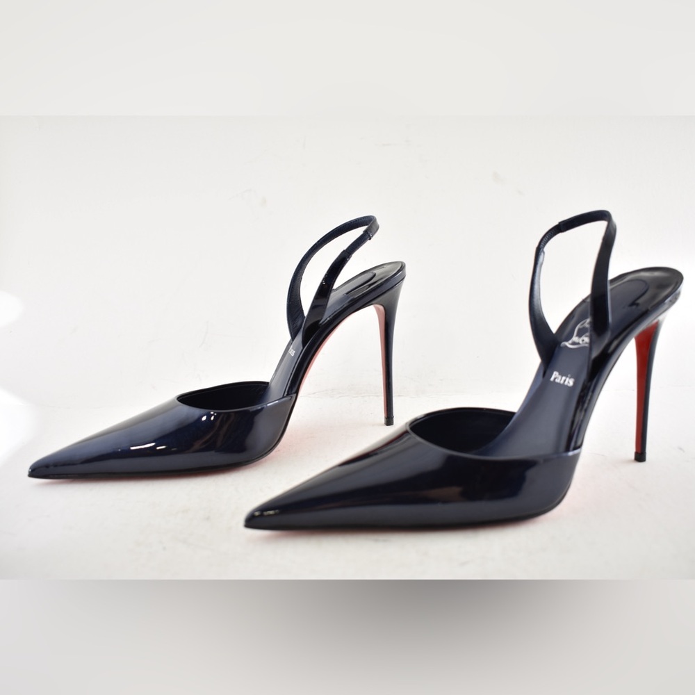 Christian Louboutin Kate Max O Sling 100 Zaffiro Blue Pointed Toe Heel Pump 38.5 - Picture 13 of 16